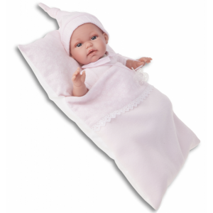 Munecas Antonio Juan Кукла-младенец Эрнеста в розовом, озвученная, мягконабивная 34 см