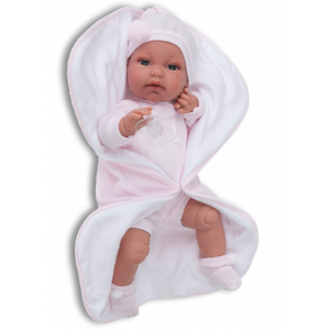 Munecas Antonio Juan Кукла-младенец Мила в розовом, озвученная, мягконабивная 34 см