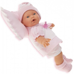 Munecas Antonio Juan Кукла-младенец Ланита на розовой подушке, плачущая мягконабивная 27 см