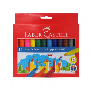 Фломастеры Faber-Castell Jumbo, 12 цветн, утолщенные, смываемые, картон 554312
