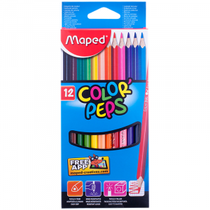 Карандаши цветные Maped Color Peps, 12 цветн, трехгран, заточен, картон 183212