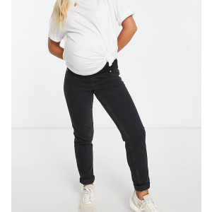 Черные выбеленные узкие джинсы в винтажном стиле с завышенной талией и эластичным поясом с посадкой под животом ASOS DESIGN Maternity Farleigh-Черный цвет