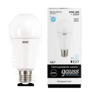 GAUSS Лампа светодиодная LED Elementary A67 25Вт E27 6500К Gauss 73235, 1шт