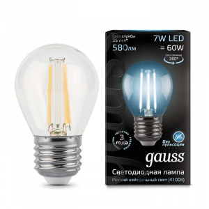 Лампа светодиодная Filament Шар E27 7Вт 4100К GAUSS 105802207, 1шт RS-GAUSS-105802207