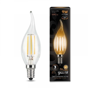 Лампа светодиодная Filament Свеча на ветру E14 9Вт 2700К GAUSS 104801109, 1шт RS-GAUSS-104801109