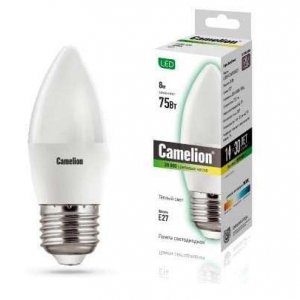 Лампа светодиодная LED8-C35/830/E27 8Вт свеча 3000К тепл бел E27 720лм 170-265В Camelion 12389