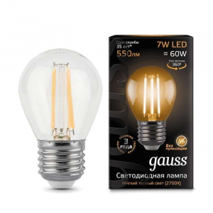 Лампа светодиодная Filament Шар E27 7Вт 2700К GAUSS 105802107, 1шт RS-GAUSS-105802107