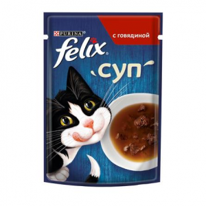Влажный корм Felix Суп для взрослых кошек, с говядиной, пауч, 48 гр