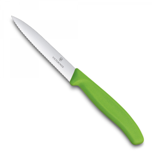 Нож для овощей Victorinox "SwissClassic", с серрейторной заточкой, цвет: зеленый, длина лезвия 10 см 6.7736.L4