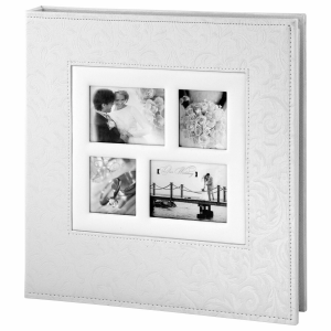 Фотоальбом BRAUBERG свадебный, 20 магнитных листов 30х32 см, обложка под фактурную кожу, на кольцах, белый 390691