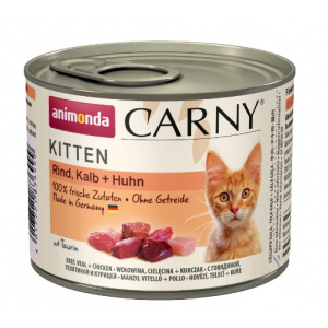 Консервы для котят Animonda Carny Kitten, говядина, телятина, курица, 6шт по 200г