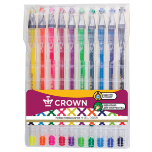 Набор ручек гелевых Crown Hi-Jell Color HJR-500SET/10, разноцветные, 0,5 мм, 10 шт