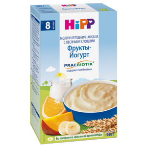 Каша молочная HiPP Пшеничная с овсяными хлопьями, фруктами и йогуртом с 8 мес. 250 г