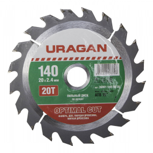 Круг пильный твердосплавный URAGAN 36801-140-20-20 оптимальный рез по дереву 140х20мм 20т