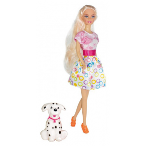 Кукла "Ася" Блондинка в розово-белом платье на прогулке со щенком 28 см ToysLab Entertainment 35058