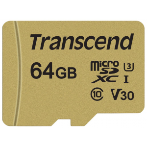 Карта памяти microSDXC UHS-I U3 TRANSCEND 500S 64 ГБ 95 МБ/с Class 10 TS64GUSD500S