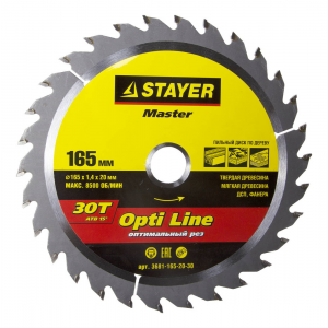 Круг пильный твердосплавный STAYER MASTER 3681-165-20-30 opti-line по дереву 165x20мм 30T