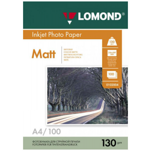 Фотобумага A4, 130 гр., матовая, белый, 100 листов (102004) Lomond