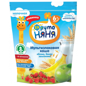 Каша ФрутоНяня молочная Яблоко, банан и земляника мультизлаковая 6+ месяцев