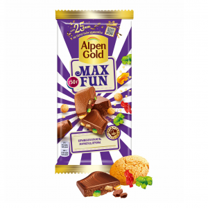Alpen Gold Max Fun шоколад молочный со взрывной карамелью, мармеладом и печеньем