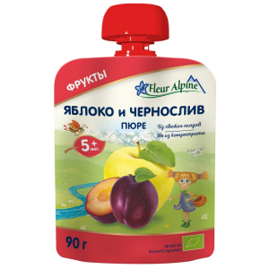 Пюре Fleur Alpine Organic Яблоко и чернослив с 5 месяцев 90г (упаковка 3 шт.)