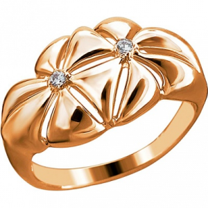 Кольцо Цветы с фианитами из красного золота Эстет