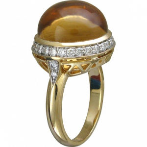 Кольцо с бриллиантами, цитрином из желтого золота Эстет