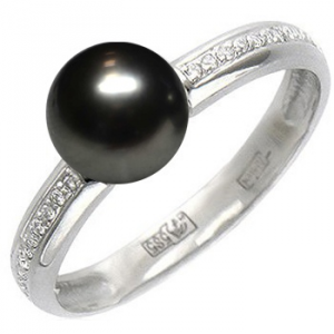 Кольцо с жемчугом и бриллиантами из белого золота Эстет