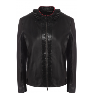 Приталенная кожаная женская куртка с воротником-стойкой Giorgio Armani