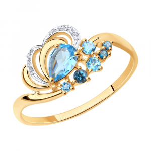Кольцо SOKOLOV из золота с голубыми и синими топазами и фианитами