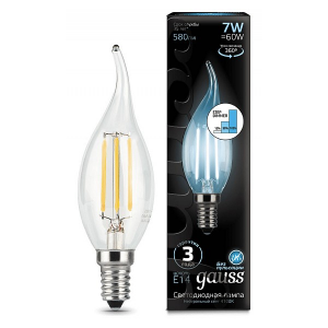 Лампа светодиодная Gauss 104801207-S Filament Candle tailed 7W E14 4100K step dimmable