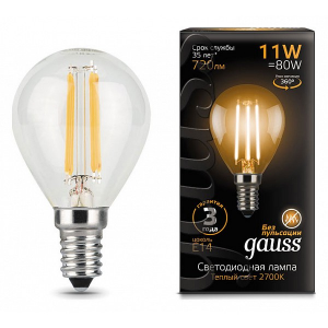 Лампа Gauss LED Filament Шар E14 11W 720lm 2700K (105801111)