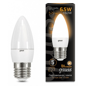 Лампа светодиодная Gauss LED Candle E27 150-265В 6,5Вт 2700K 103102107