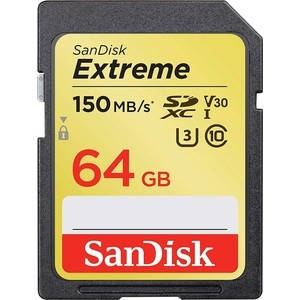 Флеш карта SD 64GB SanDisk SDXC Class 10 UHS-I U3 Extreme 150Mb/s (SDSDXV6-064G-GNCIN)