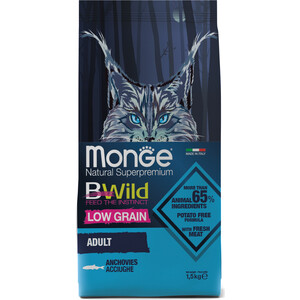 Сухой корм Monge BWild Adult Cat Low Grain Anchovies низкозерновой с анчоусами для взрослых кошек 1,5кг