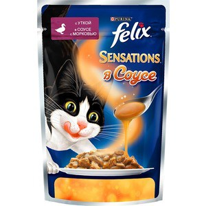 Паучи Felix Sensations кусочки с уткой в соусе с морковью для кошек
