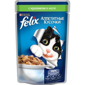 Корм для кошек Felix Аппетитные кусочки с кроликом в желе Nestle