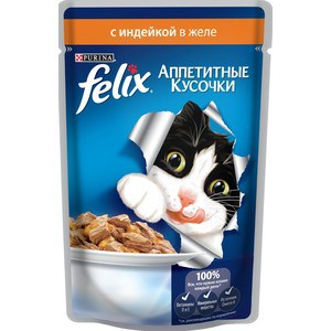 Корм для кошек Felix Аппетитные кусочки с индейкой в желе Nestle