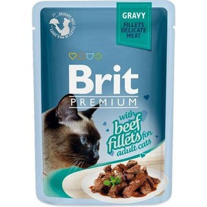 Паучи Brit Premium GRAVY with Beef Fillets for Adult Cats кусочки в соусе с говяжим филе для взрослых кошек 85г (518555)