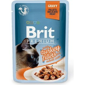 Паучи Brit Premium GRAVY with Turkey Fillets for Adult Cats кусочки в соусе с филе индейки для взрослых кошек 85г