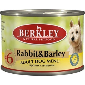 Консервы Berkley Adult Dog Menu Rabbit&Barley № 6 с кроликом и ячменем для взрослых собак 200г (75002)