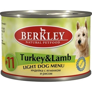 Консервы Berkley Adult Dog Menu Light № 11 легкая формула с индейкой, ягненком и яблоком для взрослых собак 200г