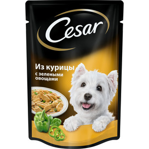 Паучи Cesar аппетитные блюда из курицы с овощами для собак всех пород 100г (10109429)