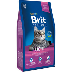 Сухой корм Brit Premium Cat Light с курицей и печенью для кошек склонных к излишнему весу 1,5кг (513284)