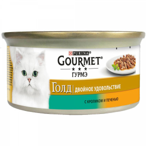 Корм для кошек Gourmet Gold Двойное удовольствие с кроликом и печенью Purina