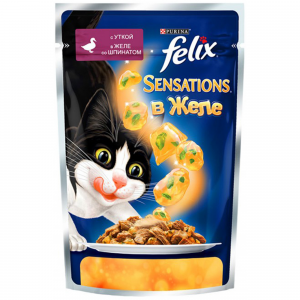 Корм для кошек FELIX Sensation Утка в желе со шпинатом