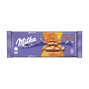 Шоколад молочный Milka с молочной и карамельной начинками и обжаренным цельным фундуком