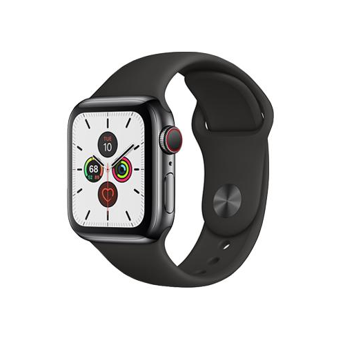 Apple Watch Series 5 GPS+ Cellular 40mm Space Black Stainless Steel Case with Black Sport Band MWX82
