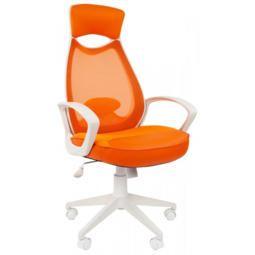 Кресло CHAIRMAN 840 WHITE оранжевая сетка и сиденье белый пластик