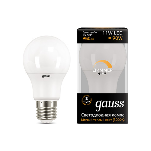 Лампа GAUSS LED A 60-dim E 27 11 W 960 lm 3000К диммируемая 102502111-D